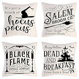 PSDWETS Halloween Decor Throw Pillow Covers Set of 4 Halloween Decorations Hocus Pocus Farmhouse Saying Fall Pillow Covers 18 x 18 Inches for Home Couch