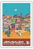 Jerusalem Israel - via El Al Israel Airlines - Vintage Airline Travel Poster by Peri Rosenfeld c.1970s - Master Art Print (Unframed) 12in x 18in