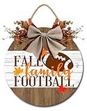 Soliyoahee Football Front Door Sign Fall Family Football Sign 12inch Fall Sign Football Hanging Decor Autumn Sign Round Wooden Football Decorations Front Door Hanger for Holiday Home