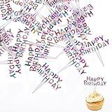 50 Pieces Colourful Happy Birthday Cupcake Picks, Small Plastic Happy Birthday Cake Toppers for Women Girls Baby Shower Anniversary Party Dessert Table Decorations Supplies