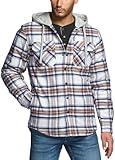 CQR Men's Quilted Lined Flannel Hooded Shirt Jacket, Soft Warm Long Sleeve Outdoor Cotton Plaid Shirt Jackets, Quilted Lined Wild Rice, X-Small