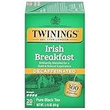 Twinings Decaffeinated Irish Breakfast Black Tea Individually Wrapped Bags, 20 Count (Pack of 1), Flavourful, Robust, Enjoy Hot or Iced, 20 Teabags
