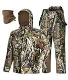 TIDEWE Hunting Clothes for Men with Face Mask, Silent Waterproof Hunting Jacket and Adjustable Bibs, Insulated-Lined, Safety Strap Compatible (Next Camo G2 Size XL)