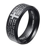 INRENG Men's Stainless Steel Bible Verse Christian Lord's Prayer Cross Ring Wedding Bands Black Size 11