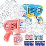 EagleStone 2 Pack Bubble Gun Machine for Kids, Automatic Light Up Bubble Blower with 4 Bottles 10 Bags Refill Solution, Bubble Guns Blaster for Toddlers, Outdoor Toys Gifts, Wedding Easter Party Favor