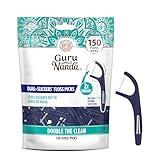 GuruNanda Dual Slickers Floss Picks - Double Threaded Dyneema Dental Floss with Foldable Toothpick for Effective Plaque Removal - Unflavored- 150 Ct