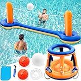Jasonwell Pool Toys Games Set - 3 in 1 Pool Volleyball Net Basketball Hoop Ring Toss Game Inflatable Floats Water Floating Volleyball Swimming Pools Party Game Accessories Toy Gift Kids Teens Adults