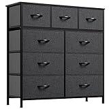 YITAHOME 9 Drawers Fabric Dresser - Storage Tower Organizer Unit for Living Room, Closets - Sturdy Steel Frame, Wooden Top & Easy Pull Fabric Bins