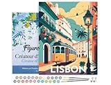 Figured'Art Paint by Numbers for Adults with Frame Travel Poster Lisbon 16"x20" - Craft Art Painting DIY Kit Canvas Already Stretched on a Wooden Frame
