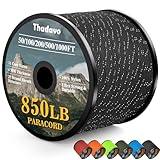 Thadavo Reflective Paracord Rope 850Ib, 50/100/200/500/1000ft 4MM 11 Strand para Cords Lanyard Utility Parachute Cord for Tent Camping Hiking Survival Tactical Clothesline DIY Projects, Black 100FT