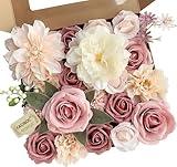 FACINOC Roses Artificial Flowers Pink Bouquets Box Set for DIY Bridal Wedding Shower Decorations Fake Floral Arrangements for Party Table Centerpieces Home Decor Indoor Outdoor Dusty Blush 19pcs