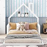 Harper & Bright Designs Twin Kids Bed with House-Shaped Headboard, with Solid Wood Slats,Twin Size Platform Bed Frame for Girls Boys,No Box Spring Needed, White