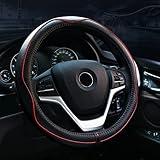 Valleycomfy Steering Wheel Covers Universal 15 inch - Genuine Leather, Breathable, Anti Slip & Odor Free (Black with Red Lines, M(14" 1/2-15" 1/4))