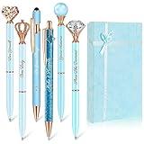 Qeeenar 6 Pcs Fancy Pens for Women Crystal Diamond Pen for Journaling Pretty Glitter Ballpoint Pens with Box Inspirational Gifts for Women Girls College Students Cute Back to School Gifts(Blue)