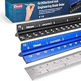 12-Inch Architectural and Engineering Scale Ruler Set (Imperial) | Laser-Etched Aluminum Triangular Drafting Tool | for Architect and Civil Engineer Blueprints | Standard Metal Ruler Included