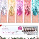 Christmas Press on Nails Short 5 Styles, Jofay Fashion 160Pcs Bling Glitter Press on Nails, Almond Fake Nails with Designs, Reusable Glossy Acrylic False Nails, Glue on Nails for Women in 16 Sizes