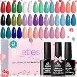Beetles Gel Nail Polish Set, 23pcs Gel Polish Kit, 20 Colors Pink Green Blue Uv Gel Polish with Base Top Coat, All Season Manicure Tools for Beginners Nail Art Home Gift for Women