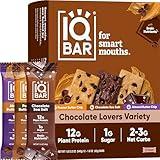 IQBAR Brain and Body Plant Protein Bars - Chocolate Lovers Variety - 12 Count, Low Carb, High Fiber, Gluten Free, Vegan Snacks - Low Sugar Keto Bars