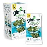 Gimme Seaweed Grab & Go Organic Premium Roasted Seaweed Snacks, Sea Salt, 5 Count Trayless, Keto, Vegan, Gluten-Free, Great Source of Omega3s and Iodine, Healthy On-The-Go Snack for Kids and Adults
