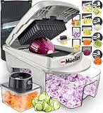 Mueller Pro-Series All-in-One, 12 Blade Mandoline Slicer for Kitchen, Food Chopper, Vegetable Slicer and Spiralizer, Cutter, Dicer, Grater, Kitchen Gadgets Sets with Container, White Sand/Gray