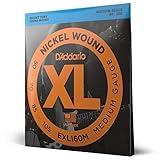 D'Addario Bass Guitar Strings - XL Nickel - EXL160M - Perfect Intonation, Consistent Feel, Powerful Durability - 4 String Set - 50-105 Medium, Medium Scale