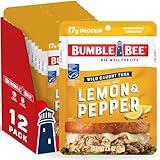 Bumble Bee Lemon & Pepper Seasoned Tuna, 2.5 oz Pouches (Pack of 12) - Ready to Eat - Wild Caught Tuna Packet - 17g Protein per Serving - Gluten Free