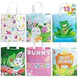 JOYIN 12 PCS Easter Tote Bags, 14.8"x16.5" Canvas Easter Large Bag Creamed Tone Gift Craft Treat Goodie Reusable Grocery Basket with Handles for Egg Hunt Party Favors