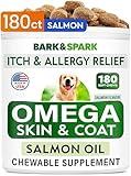 BARK&SPARK Omega 3 for Dogs - 180 Fish Oil Treats for Dog Shedding, Skin Allergy, Itch Relief, Hot Spots Treatment - Joint Health - Skin and Coat Supplement - EPA & DHA Fatty Acids - Salmon Oil