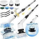 Electric Spin Scrubber, Full-Body IPX7 Waterproof Cordless Power Cleaning Brush with Adjustable Extension Handle, 2-Speed Shower Scrubber with 7 Replaceable Brush Heads for Bathroom, Kitchen Cleaning