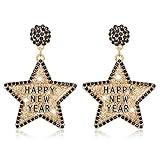 Happy New Year Earring for Women Glitter Rhinestone Star Dangle Earrings Holiday New Year’s Eve Earrings Festive Party Jewelry Gifts (Gold)