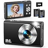 Digital Camera, Autofocus 48MP UHD 4K Vlogging Camera 16X Digital Zoom, Portable Compact Point and Shoot Digital Camera for Teens Adult Beginner with 32GB Card, 2 Batteries, Lanyard(Black)