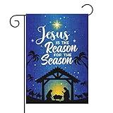 Dvbonike Jesus Is The Reason For The Season Garden Flag Christmas Nativity Linen Flags Vertical Double Sided Burlap Banner Outdoor Party Decors for Winter Farmhouse Lawn Yard Porch 18.4 x 12.4 Inch