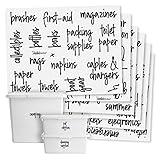 Talented Kitchen 136 Garage Storage Bin Labels for Plastic Containers, Preprinted Black Script on Clear Stickers for Organizing Bins and Boxes (Water Resistant)