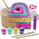 Paint Your Own Wooden Kids Heart Treasure Box Kit - Art Kits for Toddler Girl - Arts and Craft Easter Gifts for Ages 4-6 Year Old Girls - DIY Jewelry Box Toys - Crafts Painting Projects Gift