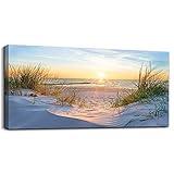 Canvas Wall Art For Living Room Super Large Size Wall Decor For Office Canvas Art Framed Pictures Artwork Blue Sun Beach Grass Ocean Landscape Paintings Bedroom Decor Seascape Draw Home Decorations