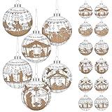 Syhood 12 Pcs 2.4 Inch Nativity Scene Christmas Balls Ornaments Music Sheet Nativity Ornament Plastic Religious Xmas Tree Ornaments Story Hanging Ornaments Christian Gifts for Women Church Home Decor