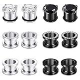 Longbeauty 12pcs Gorgeous Cubic Zirconia Tunnels 316L Stainless Steel Ear Gauges Earring Plugs for Ears Screw Fit Body Piercing Jewelry 4g-3/4