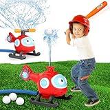 LELETAM 2-in-1 Water Sprinkler Baseball Helicopter Toy for Kids Outdoor Play, Attaches to Garden Hose, Summer Outside Toys Lawn Backyard Game Pool Party for Kids Age 3 4 5 6 7 8, 12 Gift