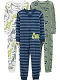 Simple Joys by Carter's Baby Boys' 3-Pack Snug Fit Footless Cotton Pajamas, Blue Stripe/Green Trucks/White Dinosaur, 2T