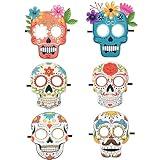 Homgaty Day of the Dead Masks for Adults, 6 PCS Sugar Skull Masks Felt Halloween Masks Dia De Los Muertos Decorations, Adjsutable Cinco De Mayo Headwear for Halloween Party, Theme Party