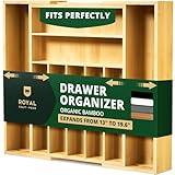 ROYAL CRAFT WOOD Luxury Bamboo Kitchen Drawer Organizer - Silverware Organizer, Utensil Holder & Cutlery Tray Drawer Dividers for Flatware (9 Slot, Natural)