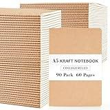 feela 90 Pack Kraft Notebooks Bulk, Lined Travel Journals Note Pad Notebooks for Men Women Girls Students, Making Plans Writing Memos Office School Supplies, A5, 60 Pages, 8.3” X 5.5”