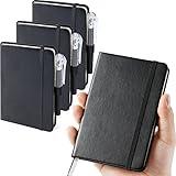 NIRMIRO (3 Pack) Pocket Notebook Journal, Hardcover Small Mini Notebooks with Pens for Work, 3.7" x 5.7" A6 Notebook College Ruled with 100Gsm Premium Thick Lined Paper, Black Leather