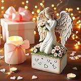 GoGnome Angelic Embrace - Resin Angel Figurine with Bouquet and Heart Accents Decorative Base - A Gift to Express Unwavering Love, Remembrance, Sympathy, Comfort Healing for Women Girls (Angel)