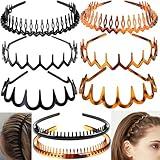 ULTIMUTE 8 PCS Fashion Effortless Plastic Headbands with Teeth Comb Black Skinny Headbands No Slip Hair Accessories Bands for Women Men Teen Girls, Leopard&Bright Black