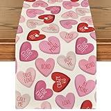 Artoid Mode Pink Ture Love Heart Valentine's Day Table Runner, Seasonal Kitchen Dining Table Decoration for Home Party Decor 13x72 Inch