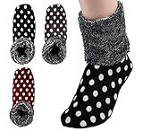 Tie G U Style 3 Pairs, Womens Warm Fuzzy Socks, Non Slip Grip, Stretch Velvet Slippers in Gift Box for Hospital & Nursing Home (2103 Polka dots 3 colors set)