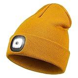 LED Beanie with The Light, Unisex USB Rechargeable Headlamp Hat Winter Knitted Night Lighted Cap Flashlight Women Men Gifts for Dad Him Husband (Khaki)