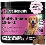 Pet Honesty Multivitamin Dog Supplement, Glucosamine chondroitin for Dogs, Probiotics, Omega Fish Oil, Dog Supplements & Vitamins, Dog Vitamins for Skin and Coat Allergies, (Peanut Butter 90 ct)