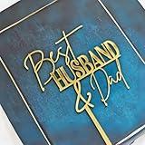 1PCS Best Husband & Dad Cake Side Decoration, Gold Mirror Acrylic Father's Day Cake Topper, Dad's Birthday Cake Topper Party Supplies For Men
